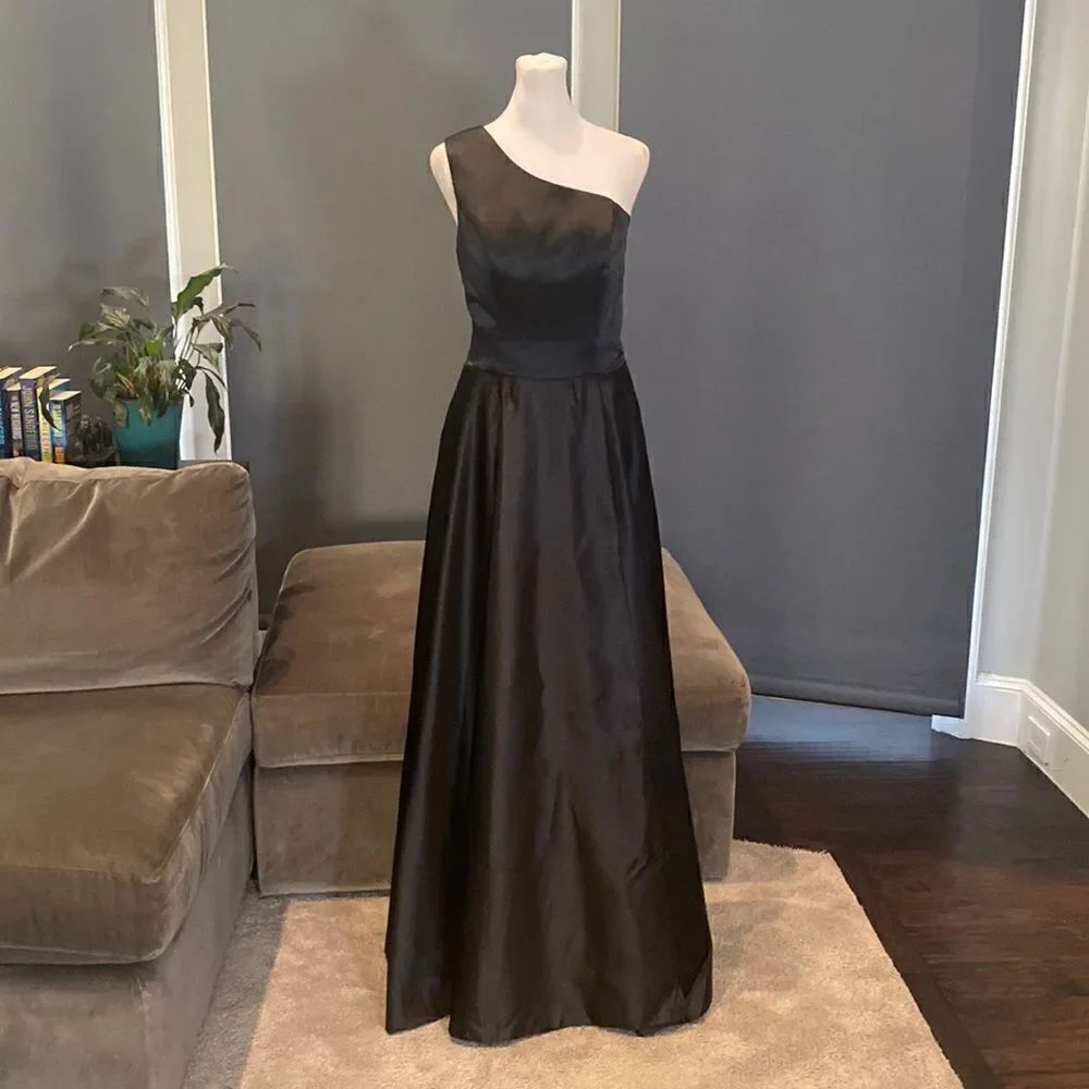 Women’s Black One Shoulder Satin Full Length Prom Party Dress Corset Back Size 2